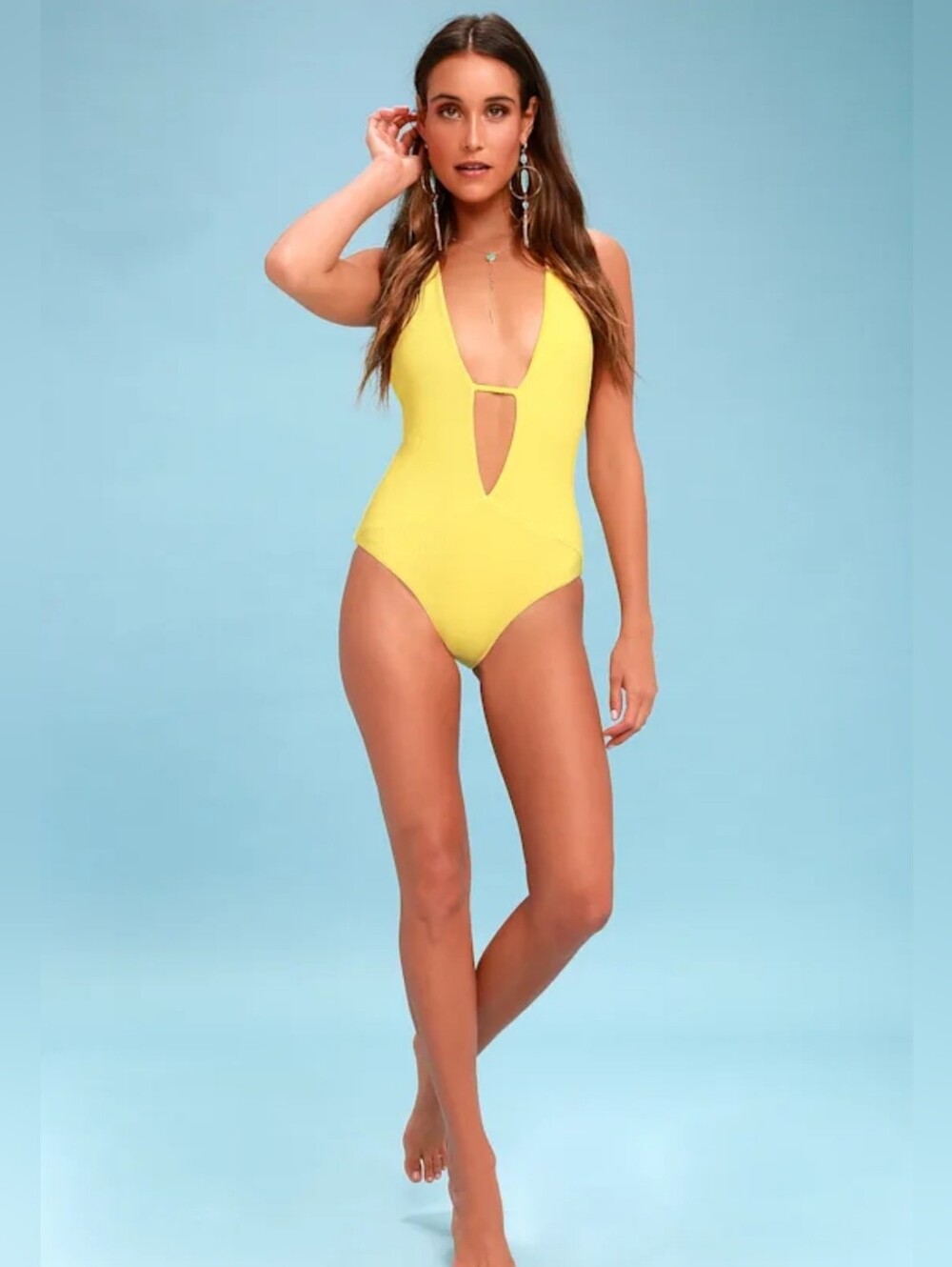Yellow Plunge One-Piece Swimsuit Size 4